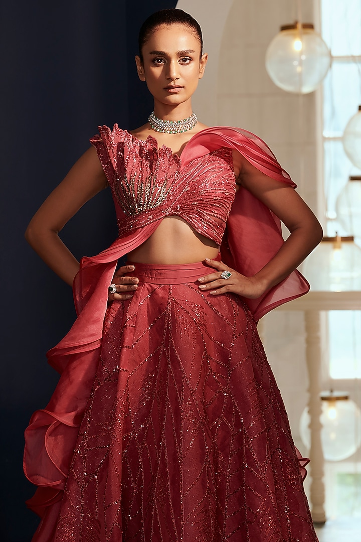 Mulberry Bemberg Silk & Organza Bridal Lehenga Set by Adaara Couture at Pernia's Pop Up Shop