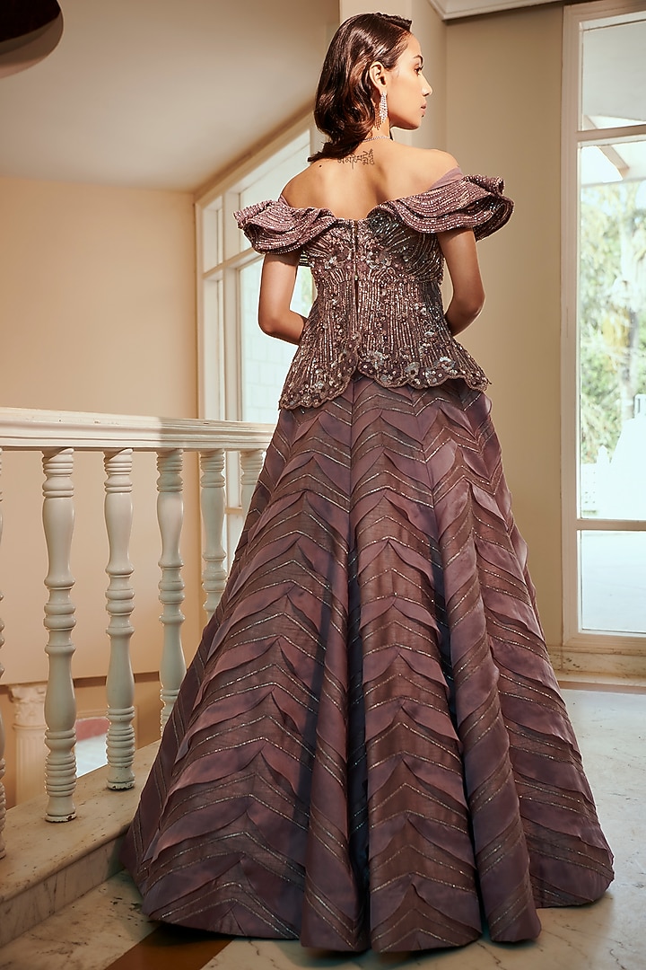 Lilac Raw Silk & Organza Ruffled Skirt Set by Adaara Couture at Pernia's Pop Up Shop
