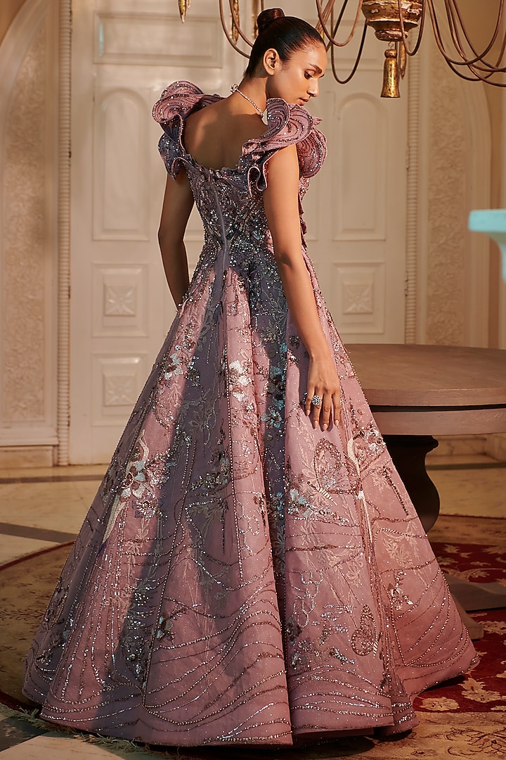 Lilac Net & Silk Embroidered Bridal Gown by Adaara Couture at Pernia's Pop Up Shop