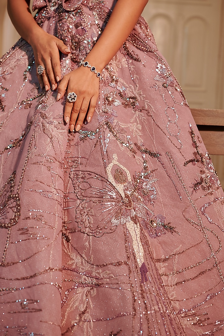 Lilac Net & Silk Embroidered Bridal Gown by Adaara Couture at Pernia's Pop Up Shop
