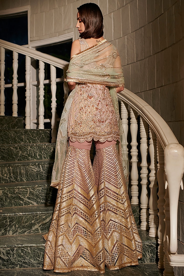 Rust Brocade Georgette Embroidered Bridal Sharara Set by Adaara Couture at Pernia's Pop Up Shop