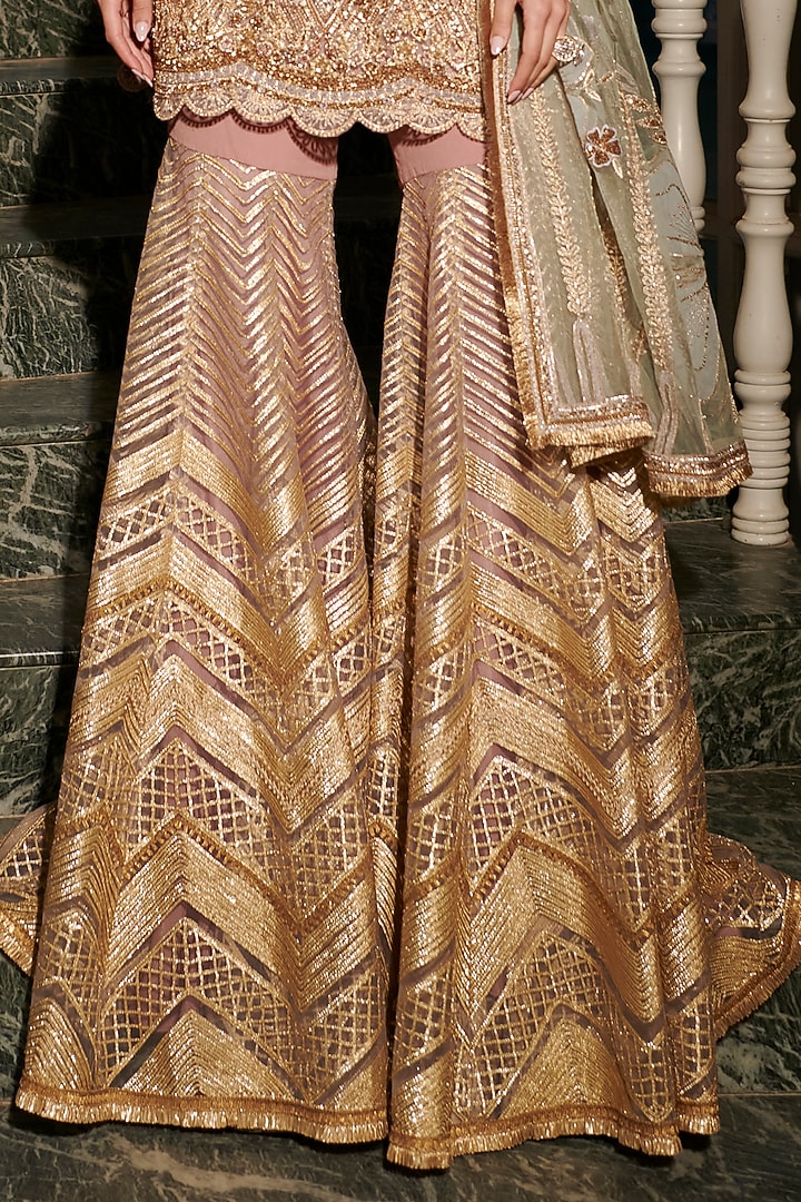 Rust Brocade Georgette Embroidered Bridal Sharara Set by Adaara Couture at Pernia's Pop Up Shop