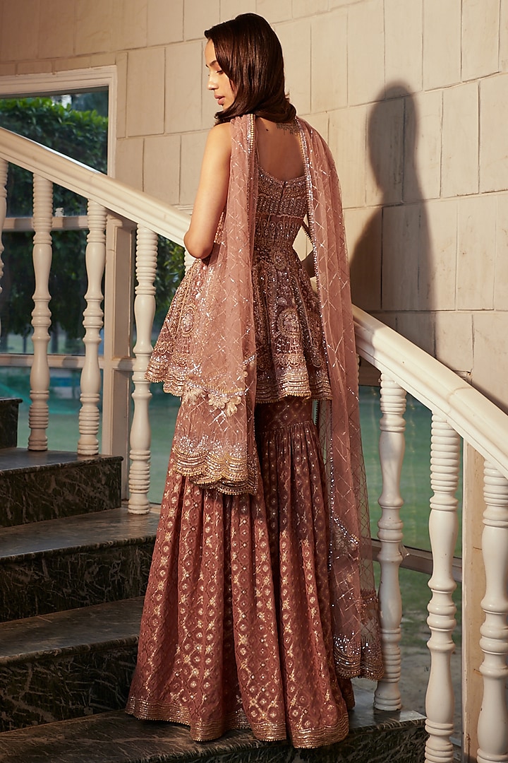 Lavender Brocade Georgette Bridal Sharara Set by Adaara Couture at Pernia's Pop Up Shop