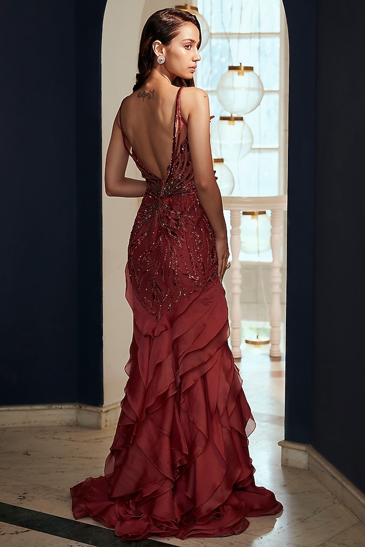 Pink Organza & Net Embroidered Wedding Gown by Adaara Couture at Pernia's Pop Up Shop