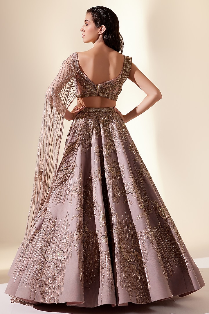 Rose Gold Net & Brocade Embellished Skirt Set by Adaara Couture at Pernia's Pop Up Shop
