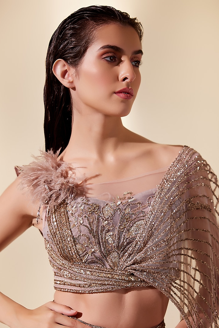 Rose Gold Net & Brocade Embellished Skirt Set by Adaara Couture at Pernia's Pop Up Shop