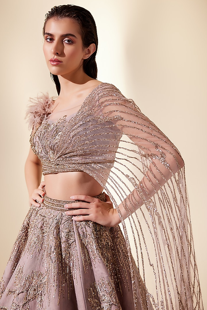 Rose Gold Net & Brocade Embellished Skirt Set by Adaara Couture at Pernia's Pop Up Shop