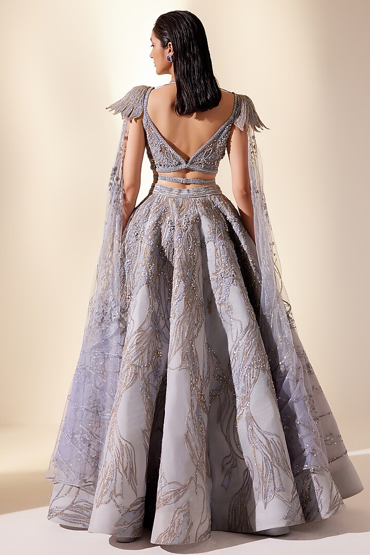 Powder Blue Net & Organza Bridal Lehenga Set by Adaara Couture at Pernia's Pop Up Shop
