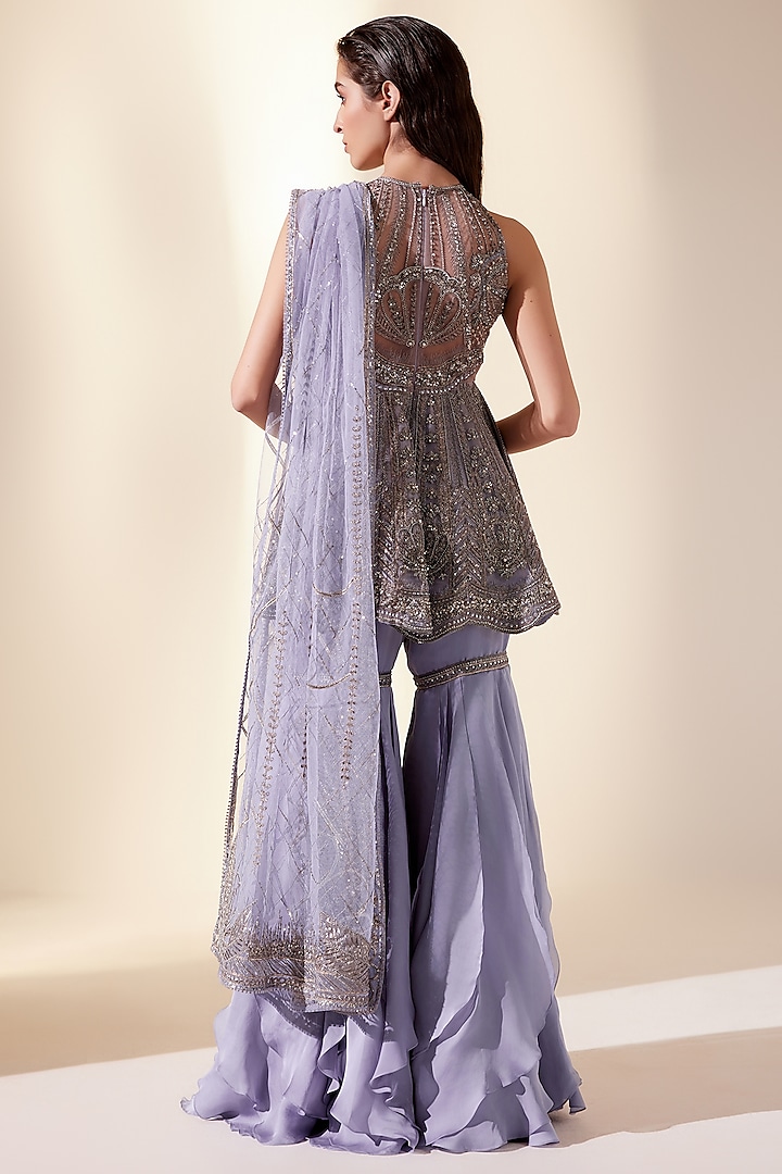 Lilac Silk Organza & Net Hand Embroidered Wedding Sharara Set by Adaara Couture at Pernia's Pop Up Shop