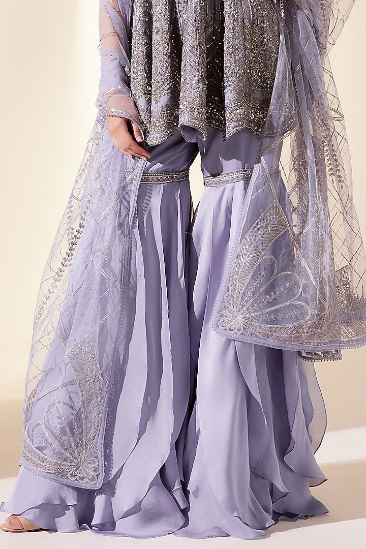 Lilac Silk Organza & Net Hand Embroidered Wedding Sharara Set by Adaara Couture at Pernia's Pop Up Shop