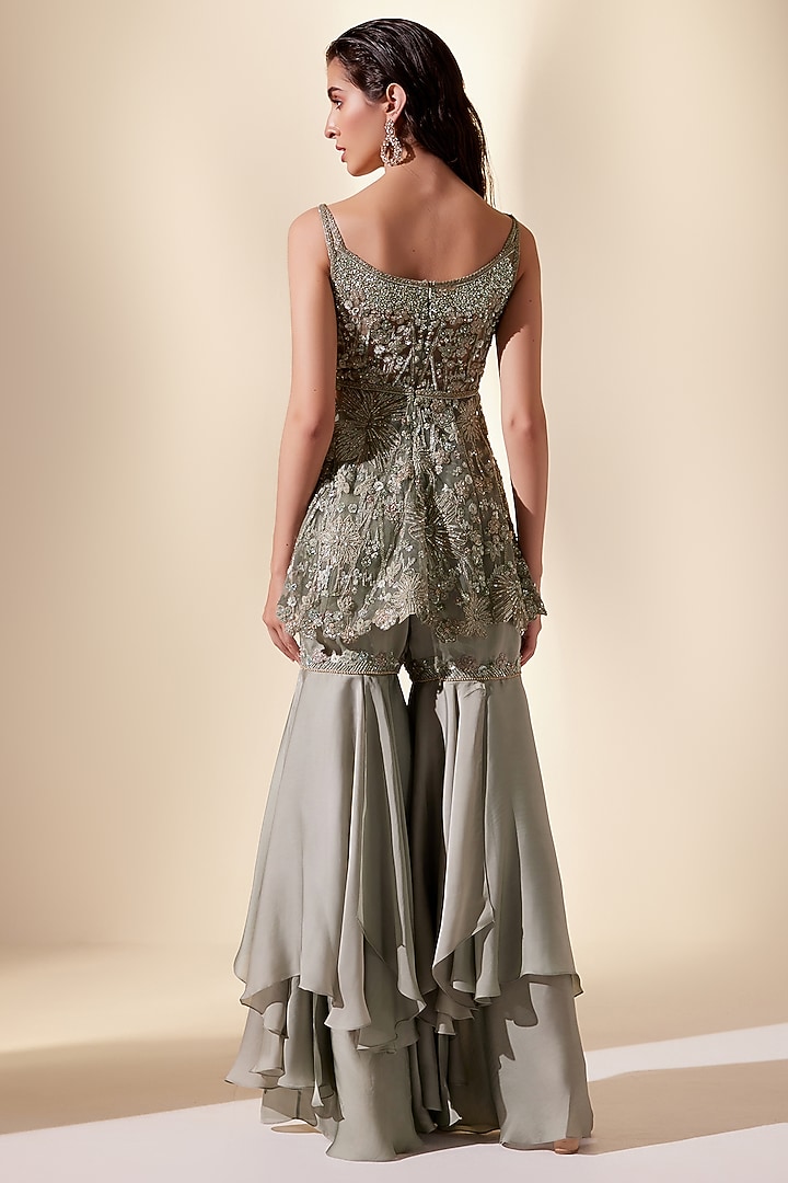 Mint Silk Organza & Net Hand Embroidered Wedding Sharara Set by Adaara Couture at Pernia's Pop Up Shop