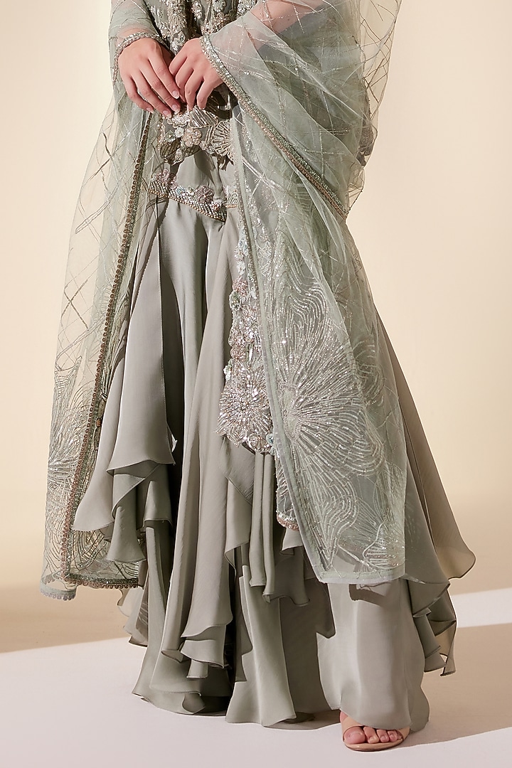 Mint Silk Organza & Net Hand Embroidered Wedding Sharara Set by Adaara Couture at Pernia's Pop Up Shop