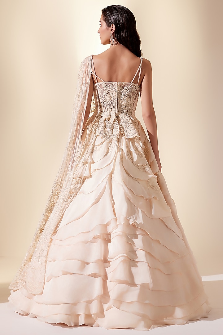 Ivory Silk Organza & Net Hand Embroidered Bridal Lehenga Set by Adaara Couture at Pernia's Pop Up Shop