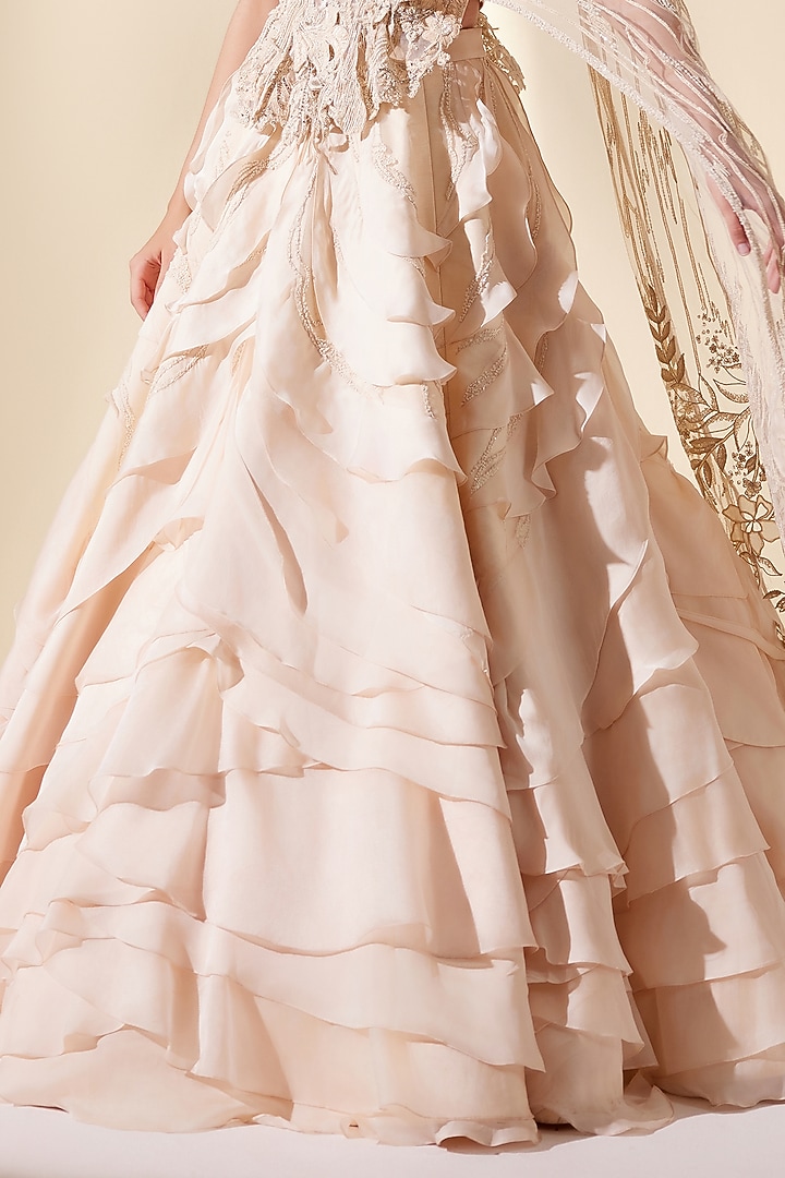 Ivory Silk Organza & Net Hand Embroidered Bridal Lehenga Set by Adaara Couture at Pernia's Pop Up Shop