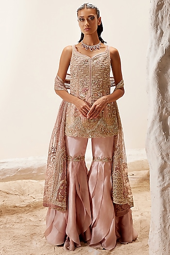 Pink Hand Embroidered Bridal Sharara Set by Adaara Couture at Pernia's Pop Up Shop