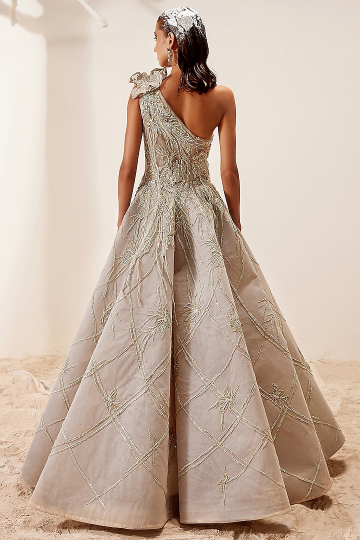Gold Floral Hand Embroidered Bridal Gown by Adaara Couture at Pernia's Pop Up Shop
