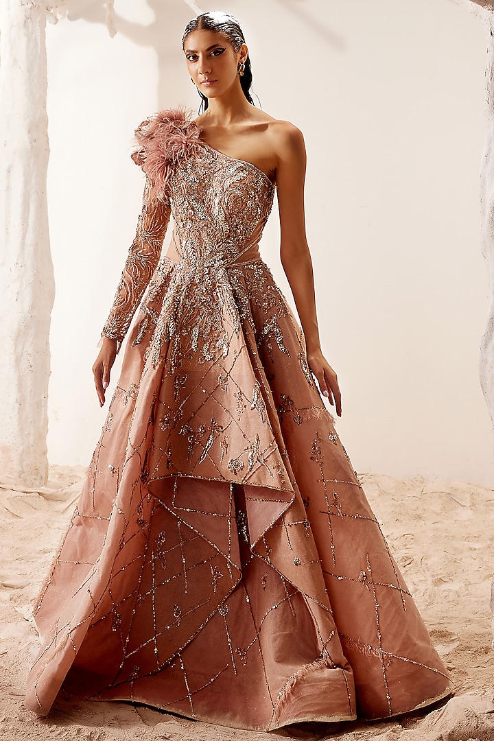 Crystal Pink Hand Embroidered Gown by Adaara Couture