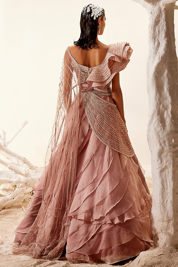 Rose Gold Hand Embroidered Bridal Lehenga Set by Adaara Couture at Pernia's Pop Up Shop