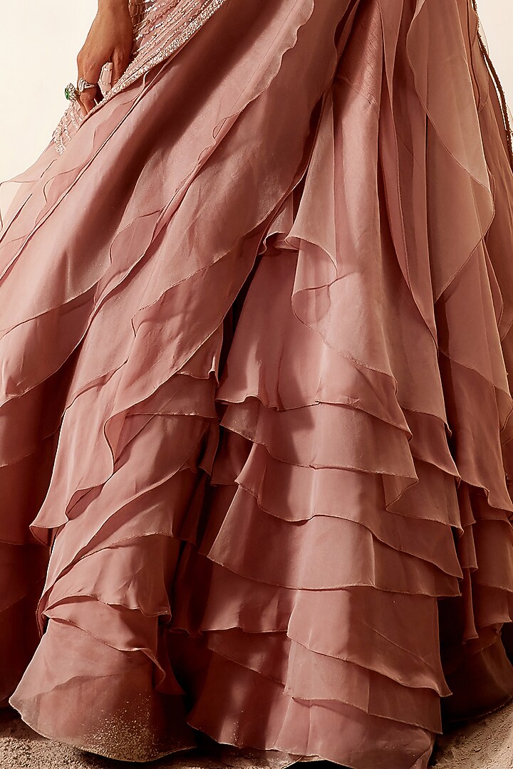Rose Gold Hand Embroidered Bridal Lehenga Set by Adaara Couture at Pernia's Pop Up Shop