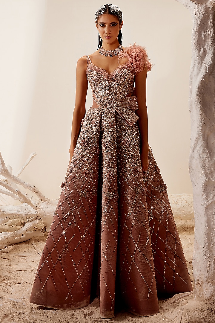 Rose Gold Hand Embroidered Gown by Adaara Couture