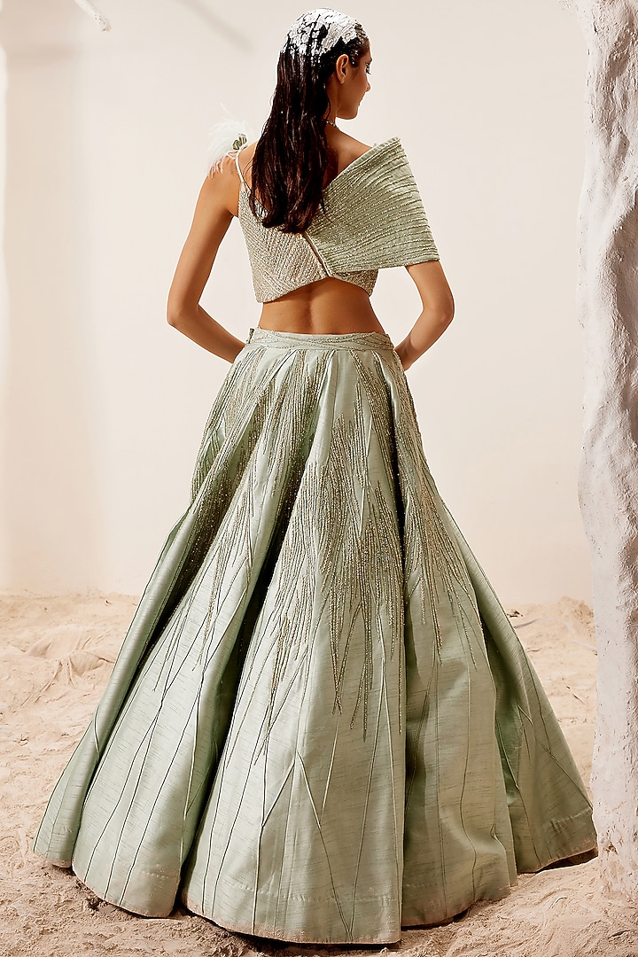 Nile Green Hand Embroidered Bridal Lehenga Set by Adaara Couture at Pernia's Pop Up Shop