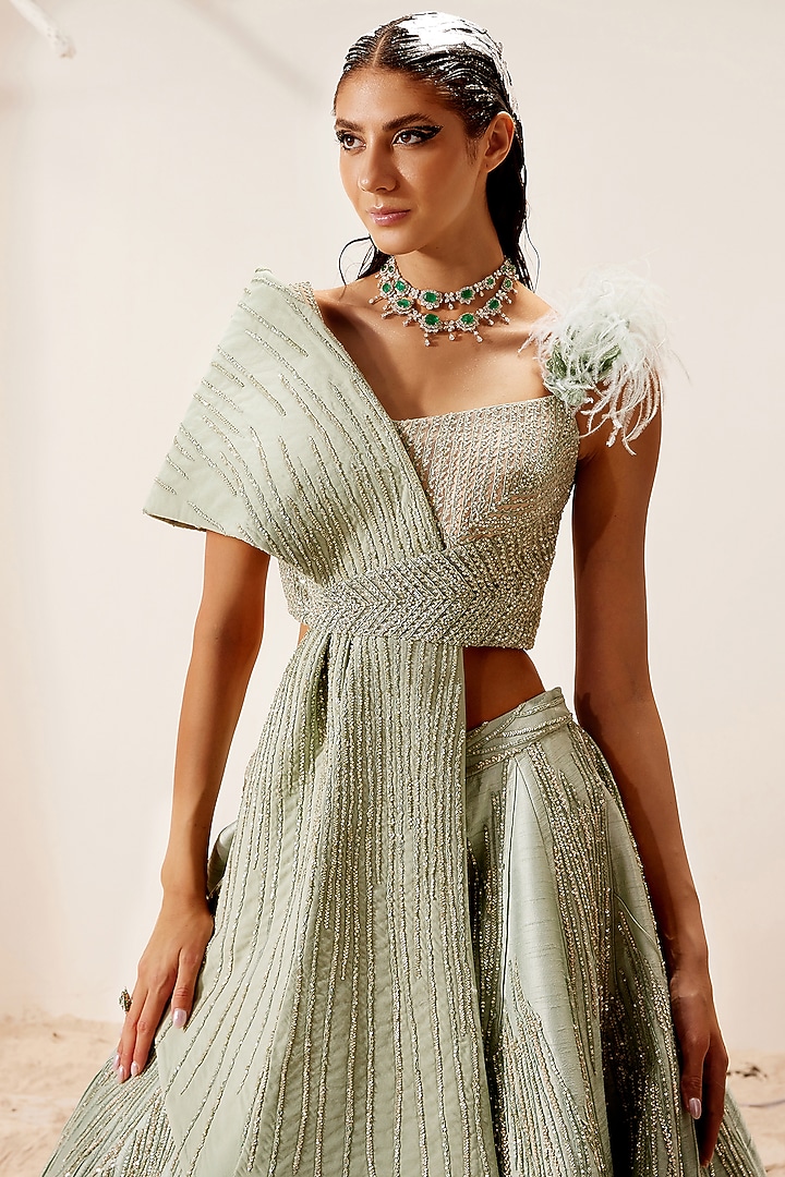 Nile Green Hand Embroidered Bridal Lehenga Set by Adaara Couture at Pernia's Pop Up Shop