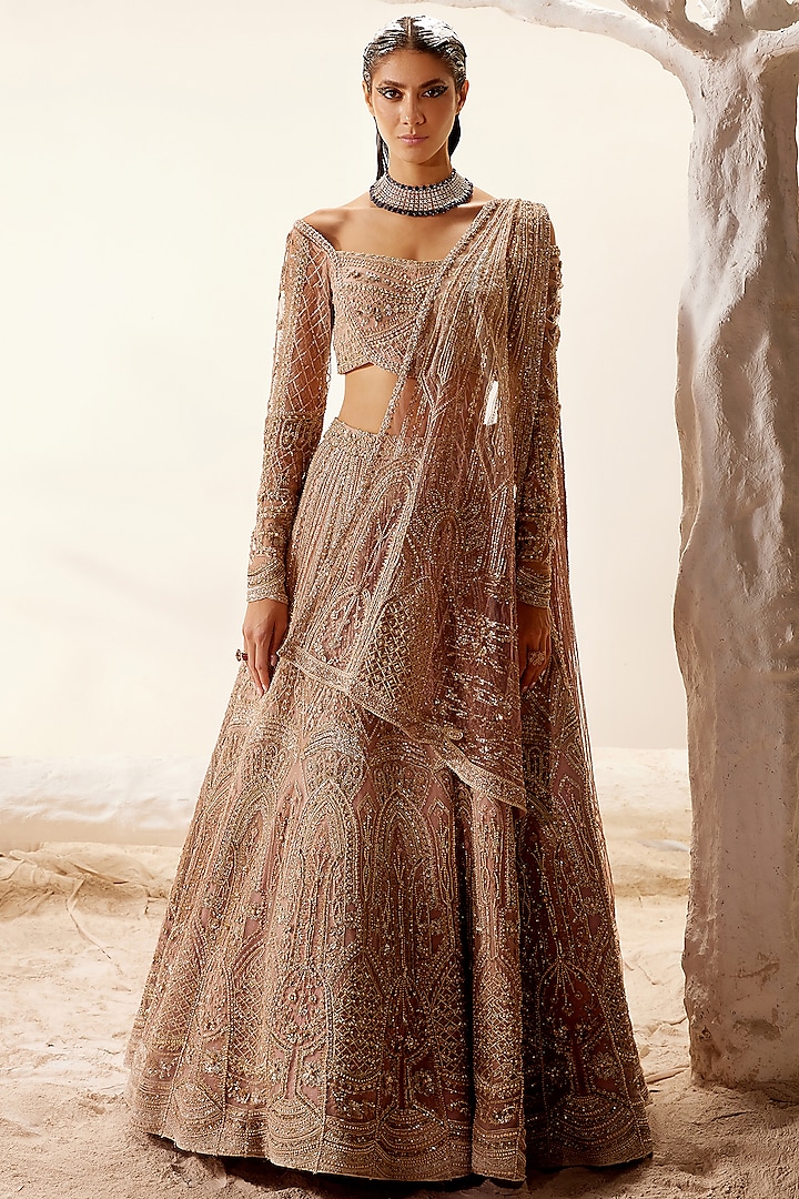 Beige Hand Embroidered Lehenga Set by Adaara Couture