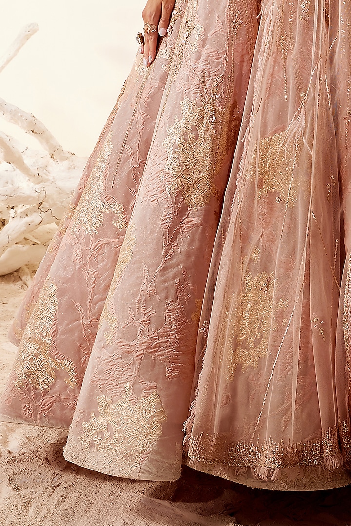 Soft Pink Hand Embroidered Bridal Lehenga Set by Adaara Couture at Pernia's Pop Up Shop