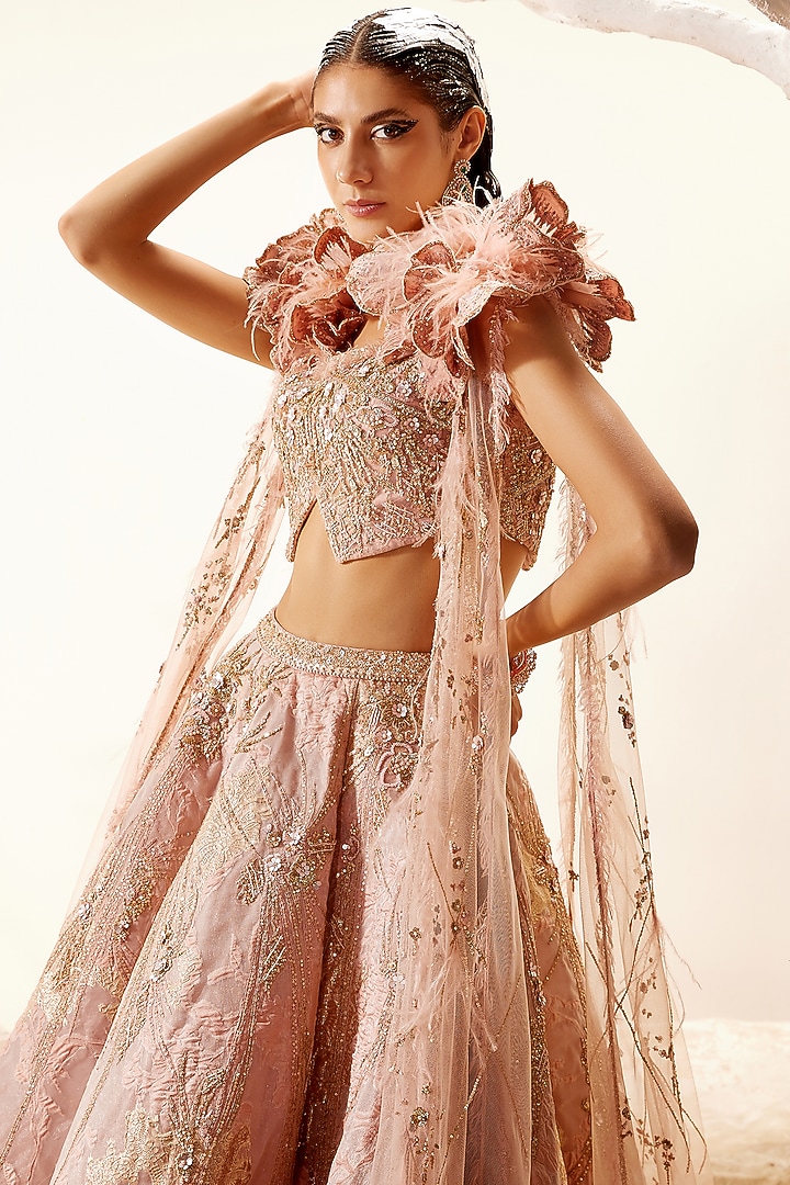 Soft Pink Hand Embroidered Bridal Lehenga Set by Adaara Couture at Pernia's Pop Up Shop