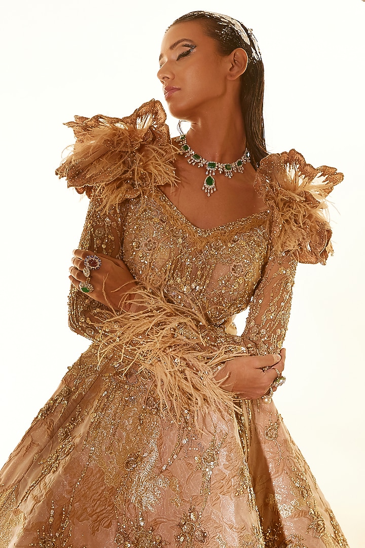Gold Hand Embroidered Bridal Gown by Adaara Couture at Pernia's Pop Up Shop