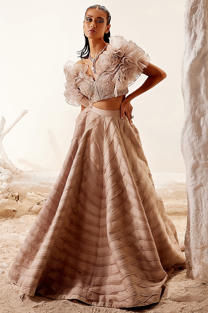 Grey Hand Embroidered Lehenga Set by Adaara Couture