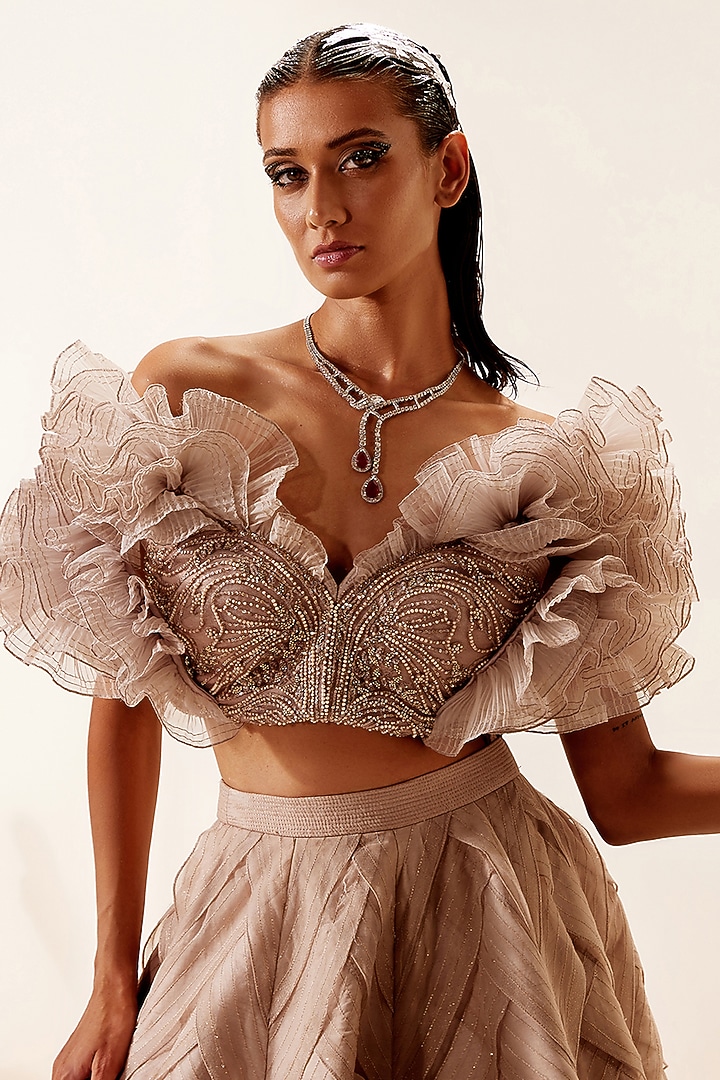 Grey Hand Embroidered Bridal Lehenga Set by Adaara Couture at Pernia's Pop Up Shop