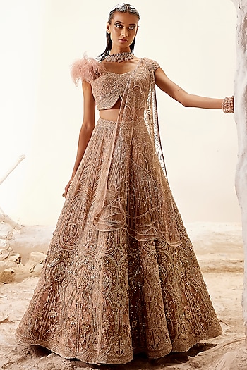 Gold Hand Embroidered Bridal Lehenga Set by Adaara Couture at Pernia's Pop Up Shop