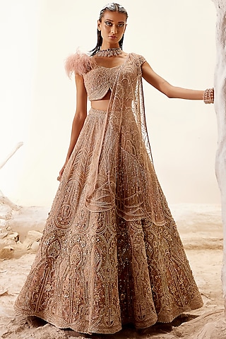 Gold Hand Embroidered Lehenga Set by Adaara Couture