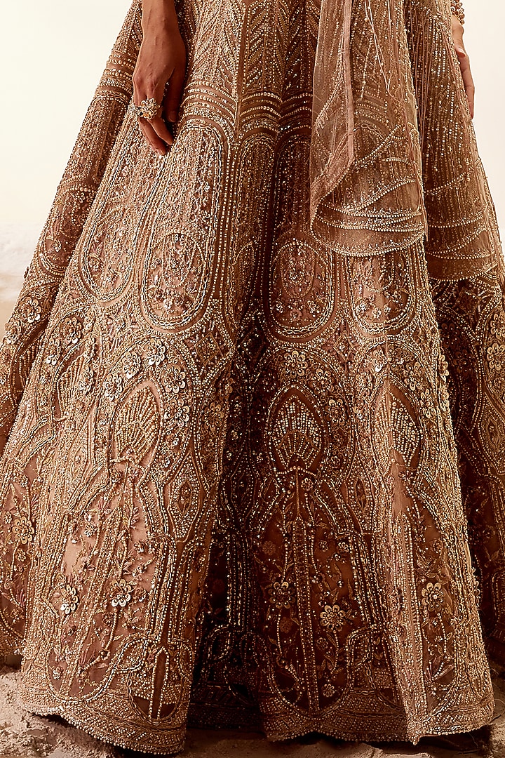 Gold Hand Embroidered Bridal Lehenga Set by Adaara Couture at Pernia's Pop Up Shop