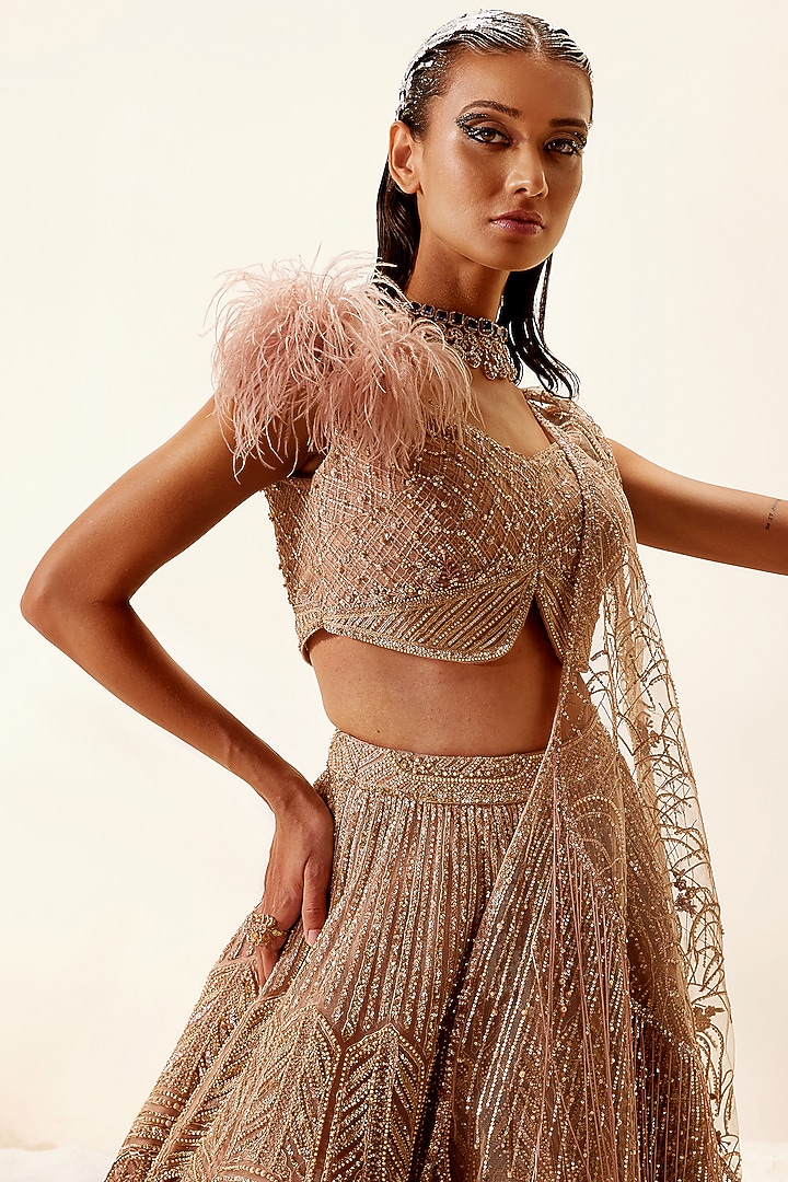 Gold Hand Embroidered Bridal Lehenga Set by Adaara Couture at Pernia's Pop Up Shop