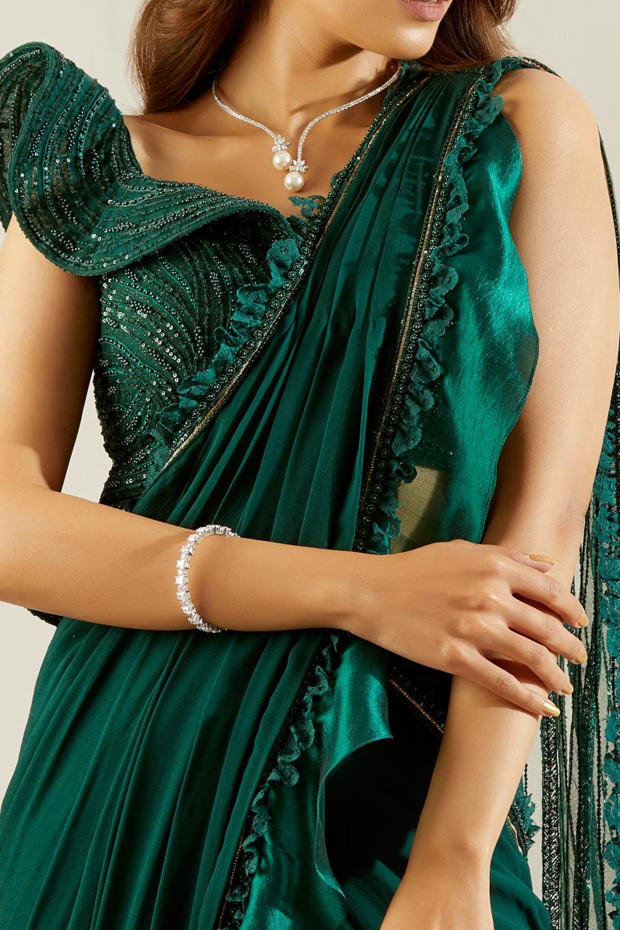 Vidya Balan Kanjivaram Pure Silk Blouse in Emerald Green with zari but –  Shobitam