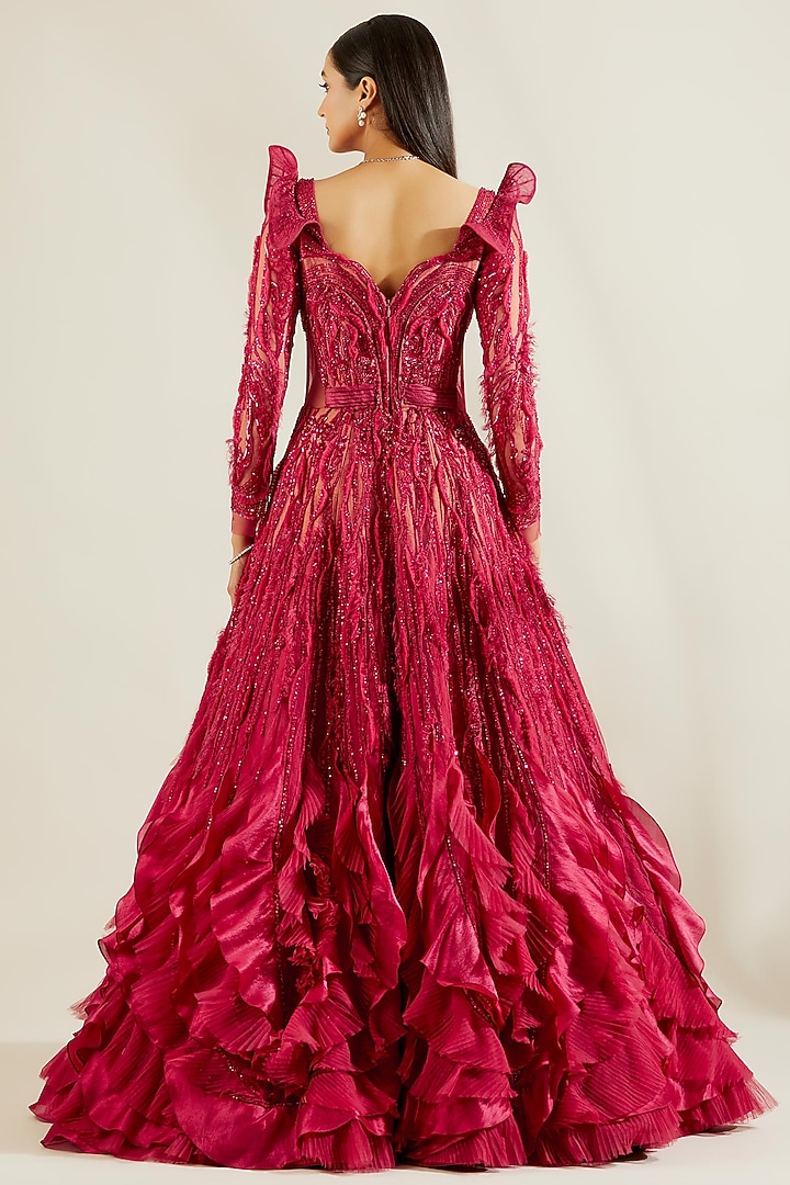 Crimson Red Hand Embroidered Gown by Adaara Couture at Pernia's Pop Up Shop