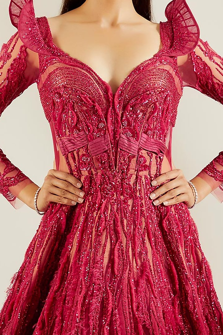 Crimson Red Hand Embroidered Gown by Adaara Couture at Pernia's Pop Up Shop