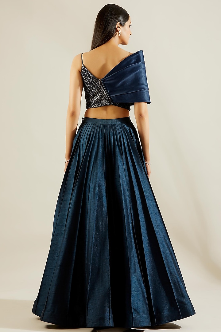 Blue Wedding Lehenga Set With 3D Work by Adaara Couture at Pernia's Pop Up Shop