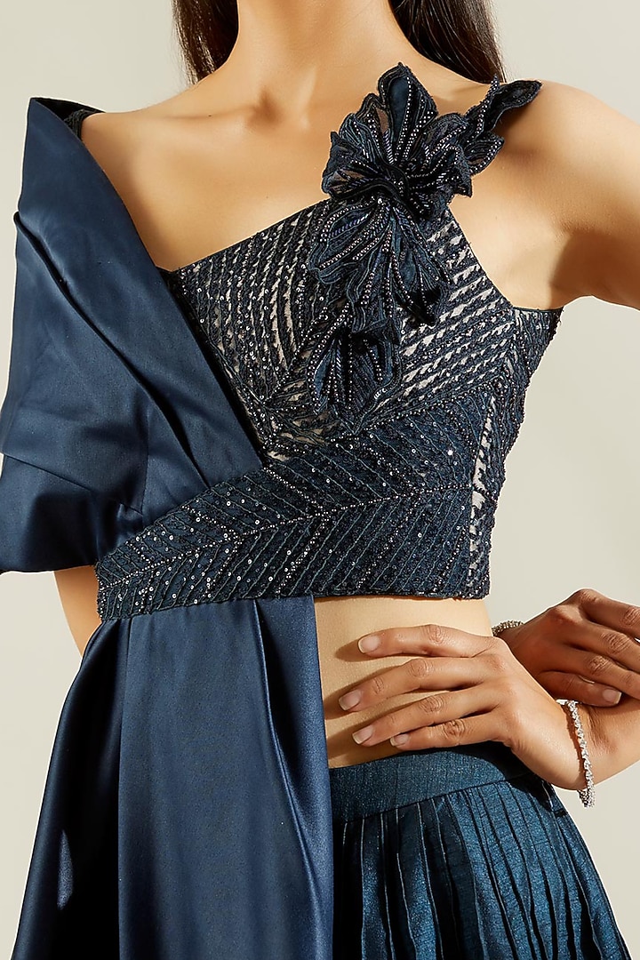 Blue Wedding Lehenga Set With 3D Work by Adaara Couture at Pernia's Pop Up Shop