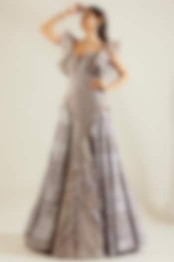 Mauve Hand Embroidered Layered Fish-Cut Gown by Adaara Couture