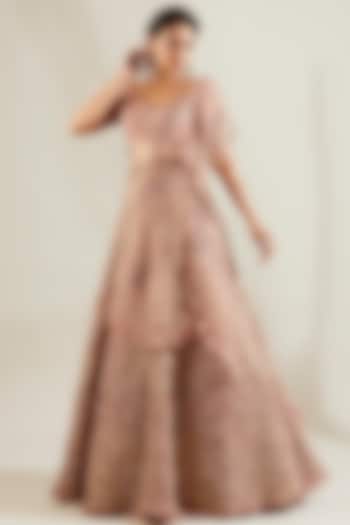 Dusty Pink Hand Embroidered Bridal Lehenga Set by Adaara Couture at Pernia's Pop Up Shop