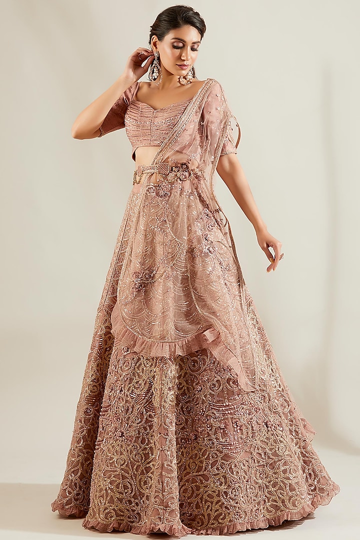 Dusty Pink Hand Embroidered Bridal Lehenga Set by Adaara Couture at Pernia's Pop Up Shop