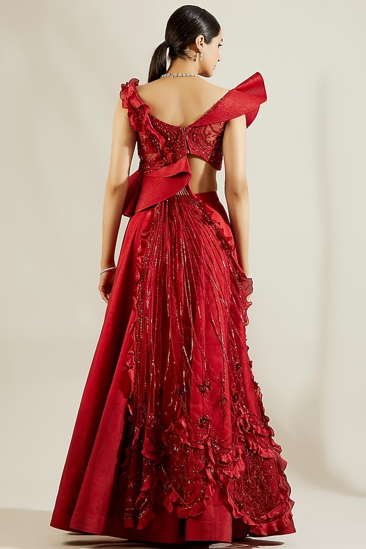 Crimson Red Raw Silk Skirt Set by Adaara Couture at Pernia's Pop Up Shop
