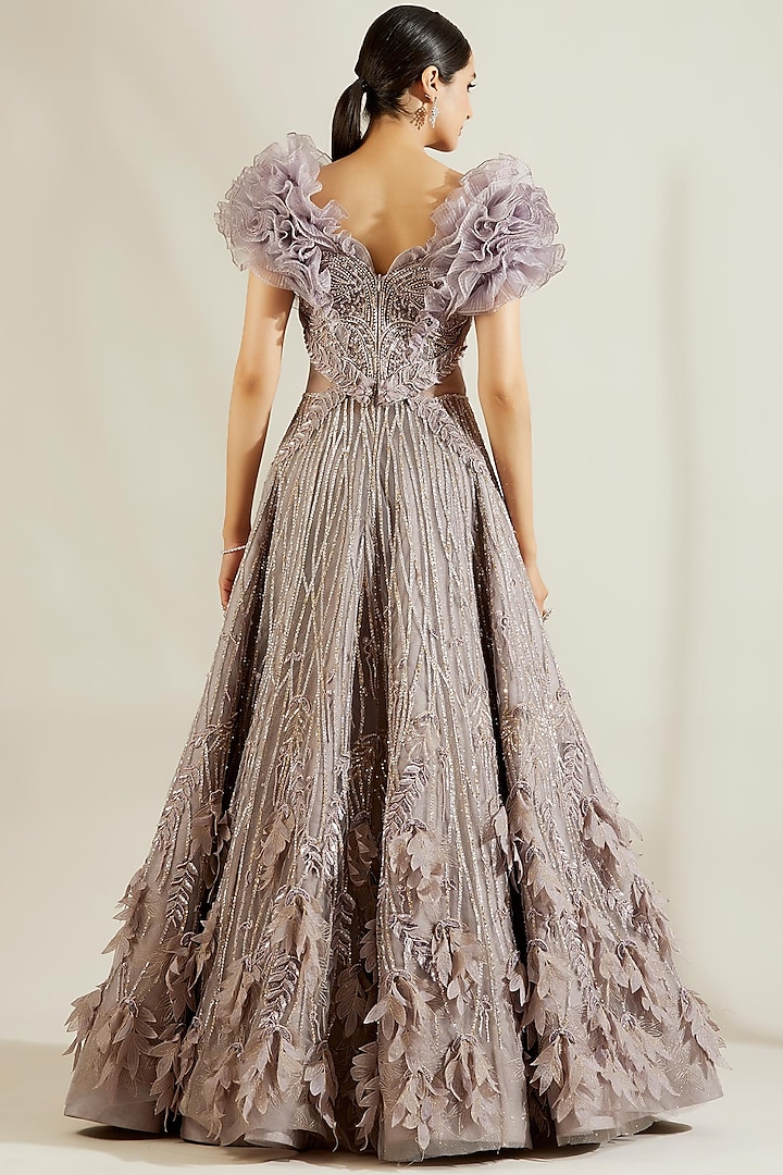 Periwinkle Hand Embroidered Ball Gown by Adaara Couture at Pernia's Pop Up Shop