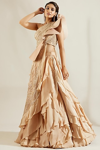 Tuscany Gold Ruffled Skirt Set by Adaara Couture