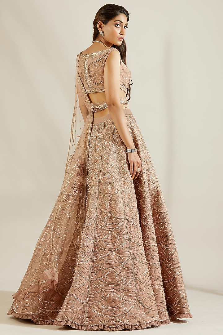 Tuscany Gold Hand Embroidered Scalloped Bridal Lehenga Set by Adaara Couture at Pernia's Pop Up Shop
