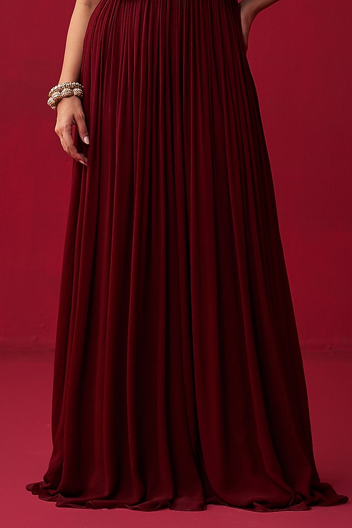 Maroon Georgette Embroidered Jumpsuit With Jacket by Adaara Couture at Pernia's Pop Up Shop