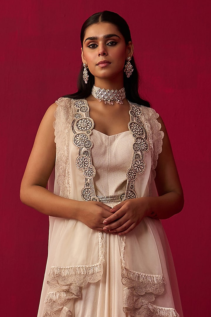 Ivory Organza & Russian Silk Embroidered Jacket Dress Design by Adaara Couture at Pernia's Pop Up Shop 2026 Ivory Organza & Russian Silk Embroidered Jacket Dress Design by Adaara Couture at Pernia's Pop Up Shop 2026